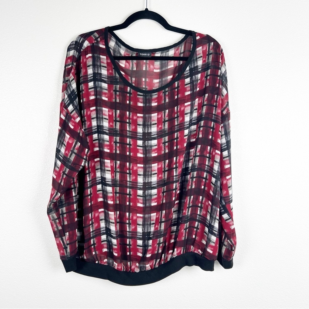 Torrid Plaid Semi Sheer Long Sleeve Sz‎ 1X